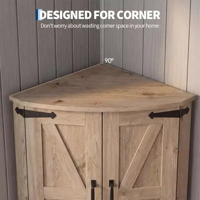 COZONY 65 Bauernhaus-Eckschrank mit Türen und verstellbaren Einlegeböden, hoher Eckschrank für Küche und Wohnzimmer