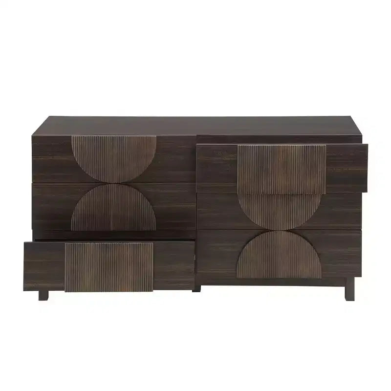 Moderne geometrische Kommode mit 6 Schubladen, breiter Stauraumschrank mit Halbkreismuster für Schlafzimmer und Wohnzimmer