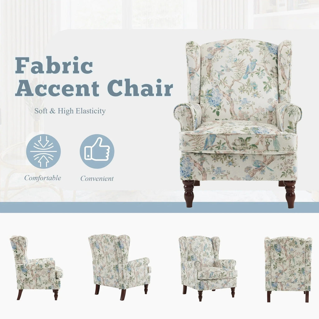 Erommy moderne fauteuil, fauteuil met hoge rugleuning, gestoffeerde eenzitsbank met knopen en houten poten voor de woonkamer