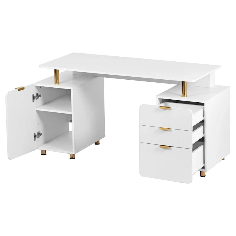 Modern Executive Floating Desk with 3 Drawers & Sleek Work Surface
