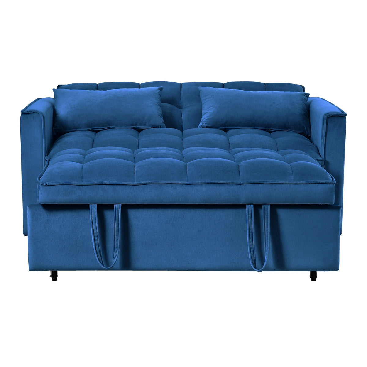 Modern Pull-Out Couch Bed, 3-in-1 Sleeper Sofa with Adjustable Backrest, Velvet Loveseat, Pillows & Side Pockets