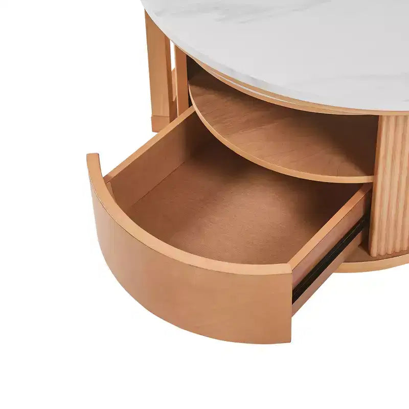 Moderner Satztisch-Couchtisch mit Schublade, runder Wohnzimmertisch mit Stauraum