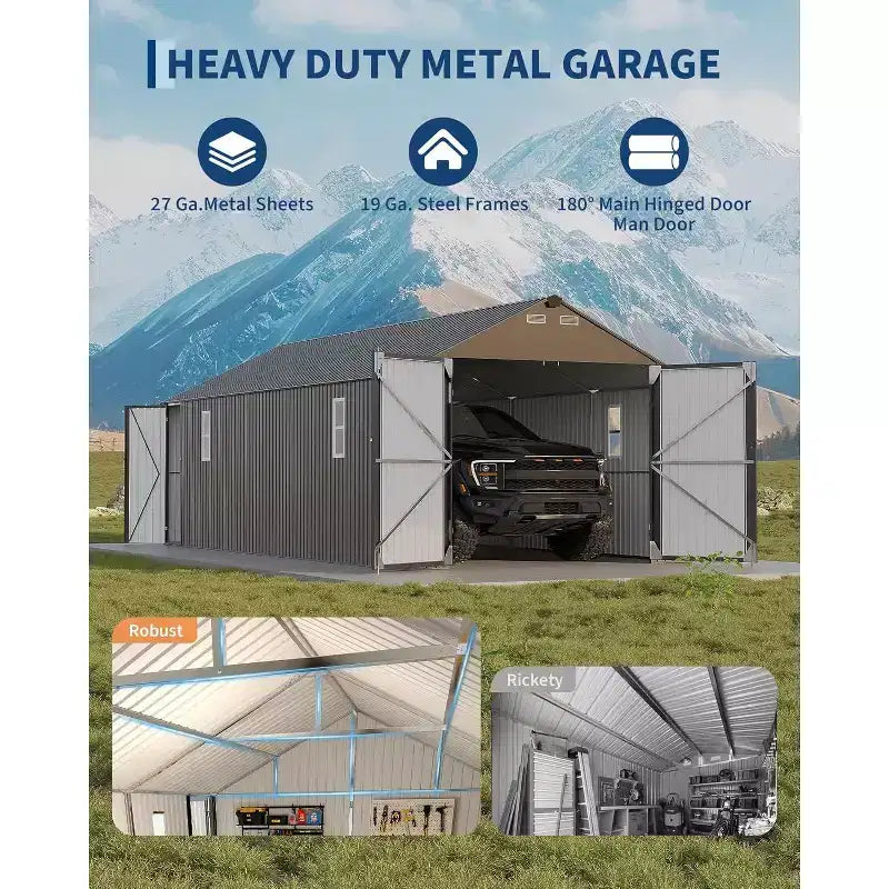 12x25FT volledig gesloten metalen carport met verticaal dak en stalen frame