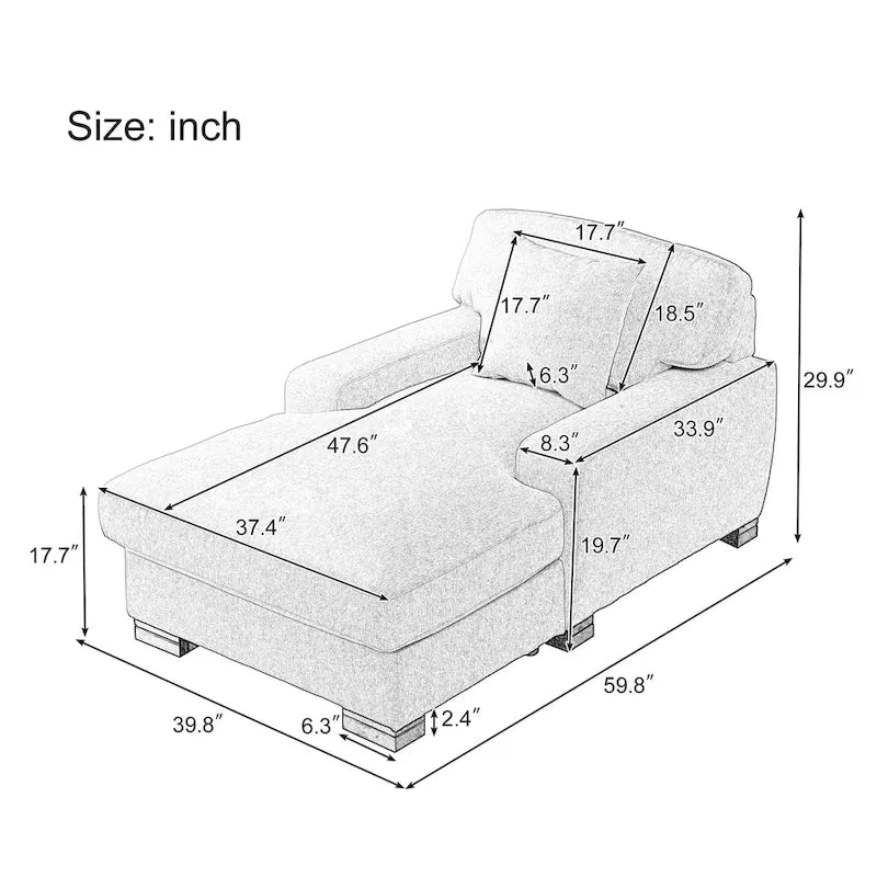 Moderne extra grote chaise longue-slaapbank in mid-century-stijl met kussen