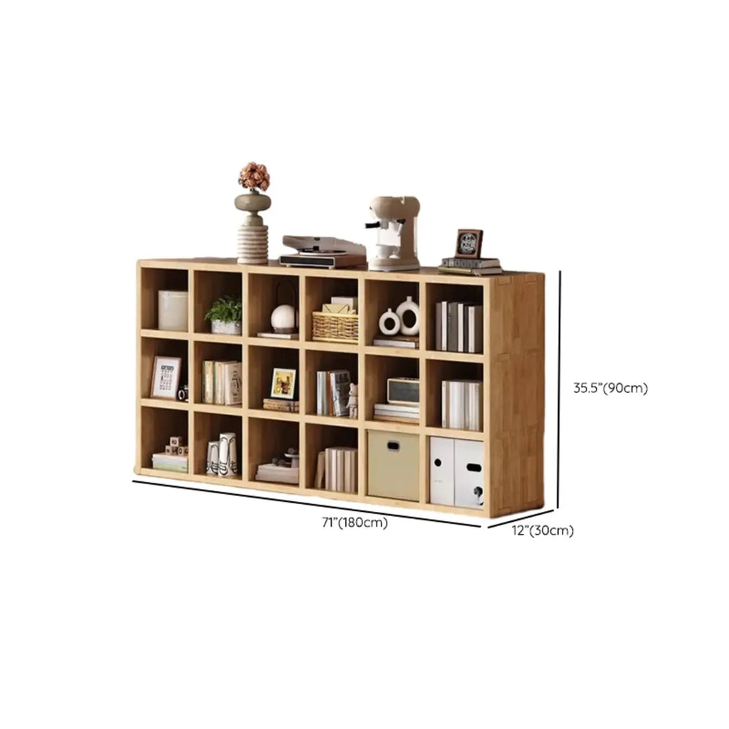 Moderne horizontale houten boekenkast met 8 vakken en naturel afwerking