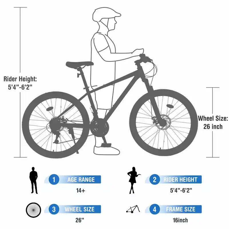 Whisen 26 geveerde mountainbike met derailleur achter met 8 versnellingen, voorvork, KENDA-banden en dubbele schijfremmen