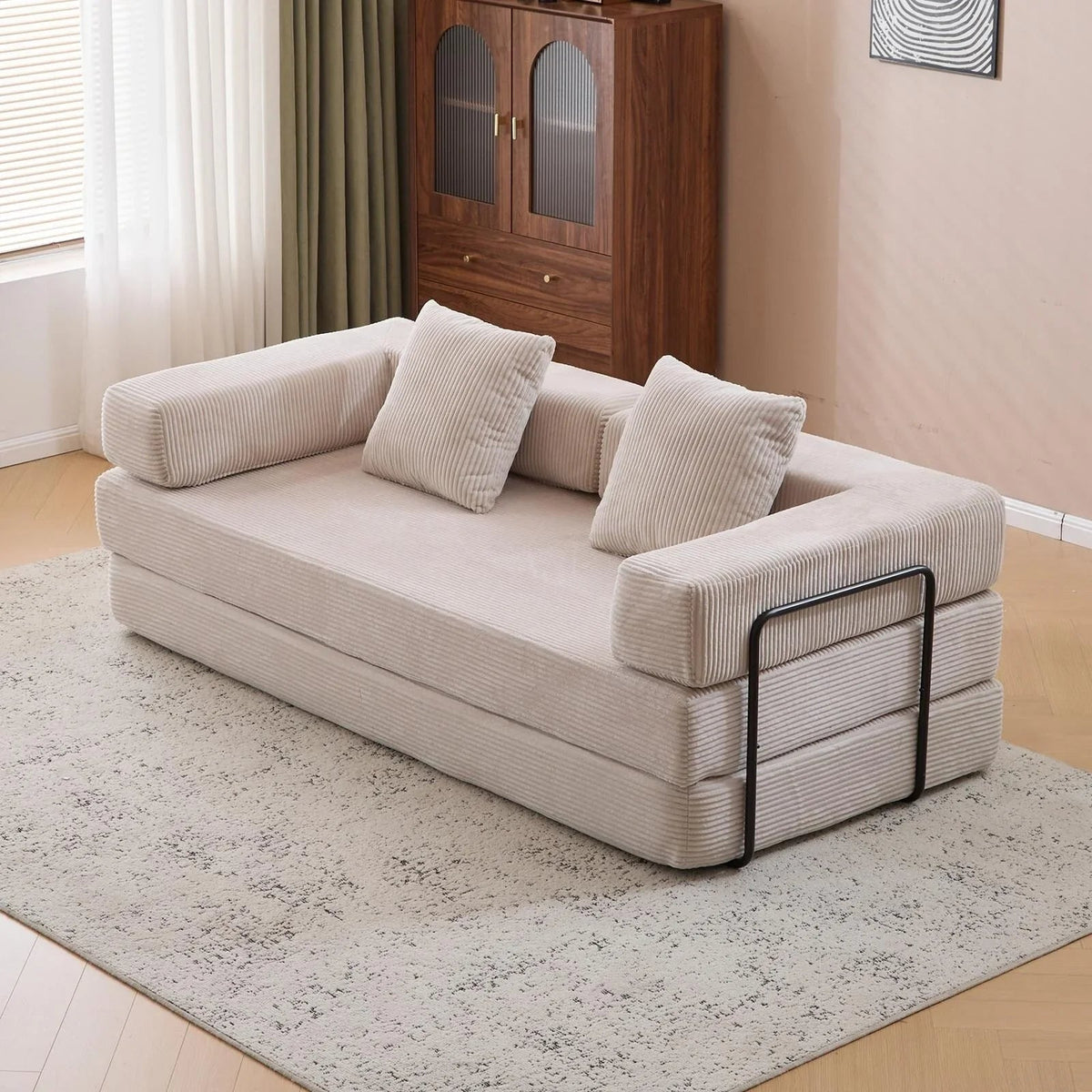 Canapé-lit convertible de sol avec dossier à coussins en tissu chenille, pour salon et chambre