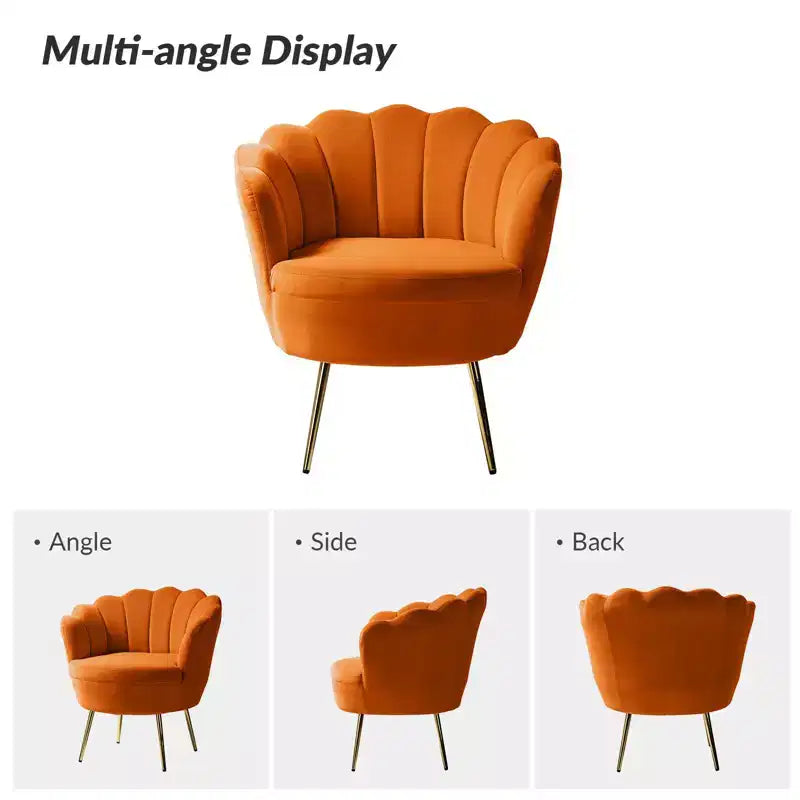 Comfy Barrel Chair with Golden Metal Legs, Living Room Accent Chair