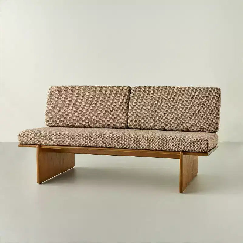 Mushroom Weave Upholstered Mid-Century Bench with Back - Hearth & Hand? with Magnolia