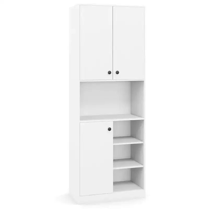 Costway Küchenschrank mit Vorratsaufbewahrung, 65.5 hoch, moderner Buffetschrank mit Mikrowellenständer, Braun/Weiß