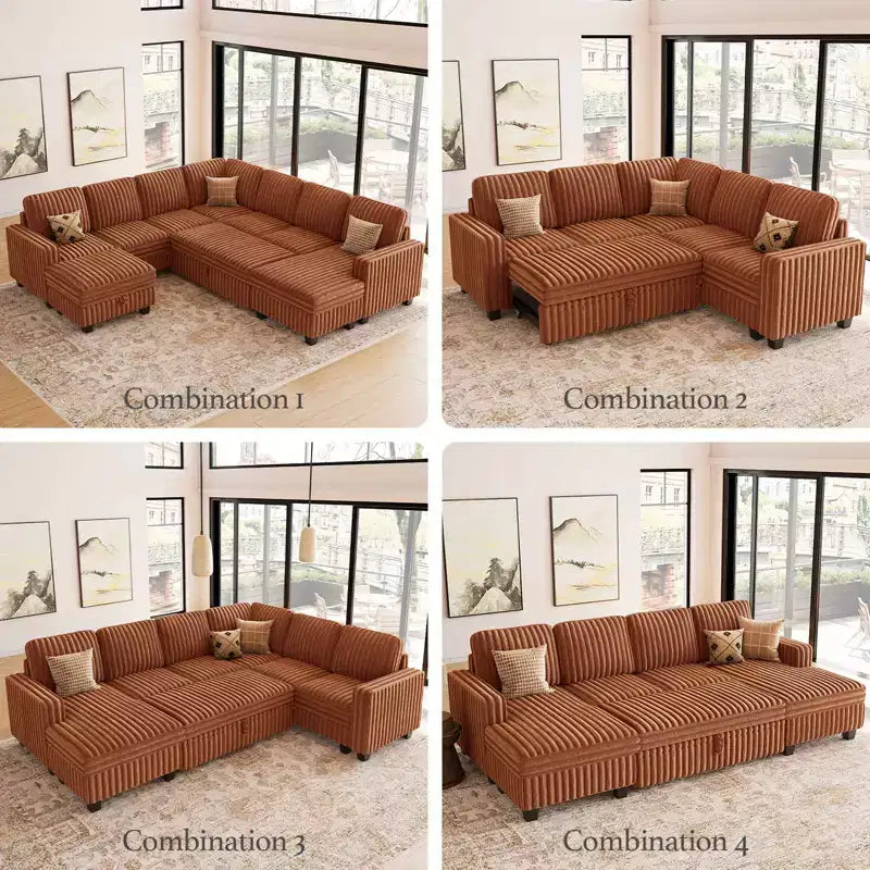 Belffin-Polsterhocker aus Cord mit Stauraum für modulares Ecksofa