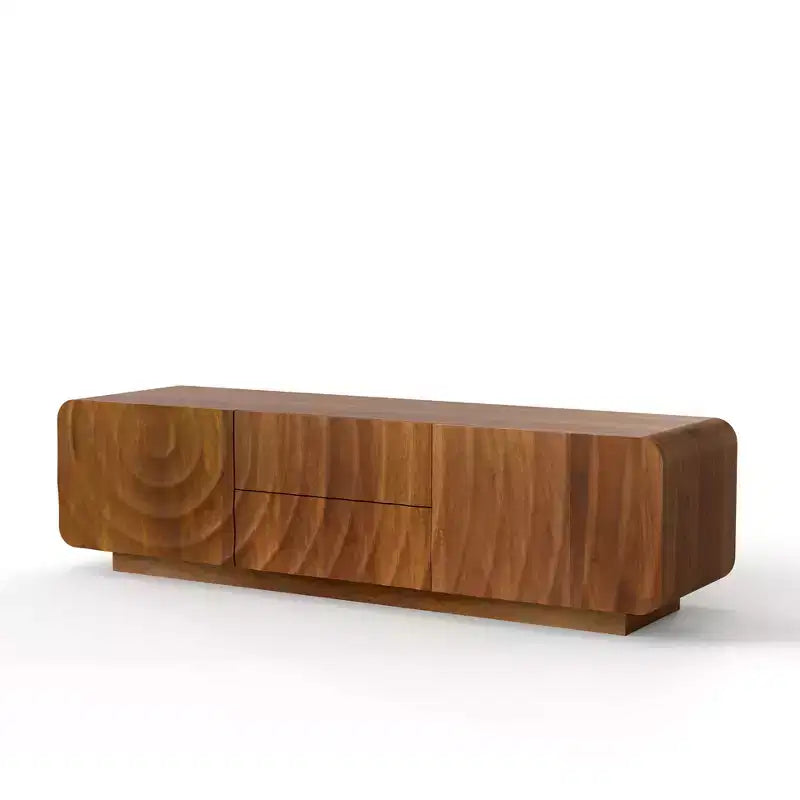 Mobile TV JVNOXK da 58 pollici, design a spirale ondulata di metà secolo, con armadietto contenitore e due cassetti, adatto per soggiorno o camera da letto, noce