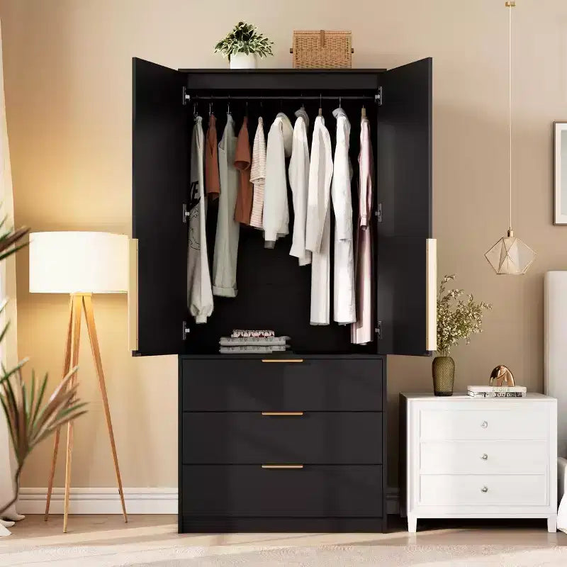 Armoire à 2 portes avec 3 tiroirs et tringle
