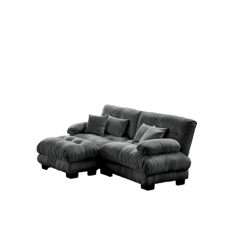 Ecksofa in L-Form, Chenille-Zweisitzer mit Lendenkissen