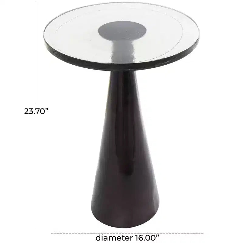 Geometrischer Akzenttisch aus Aluminium in Kegelform mit strukturierter Glasplatte, 24 in
