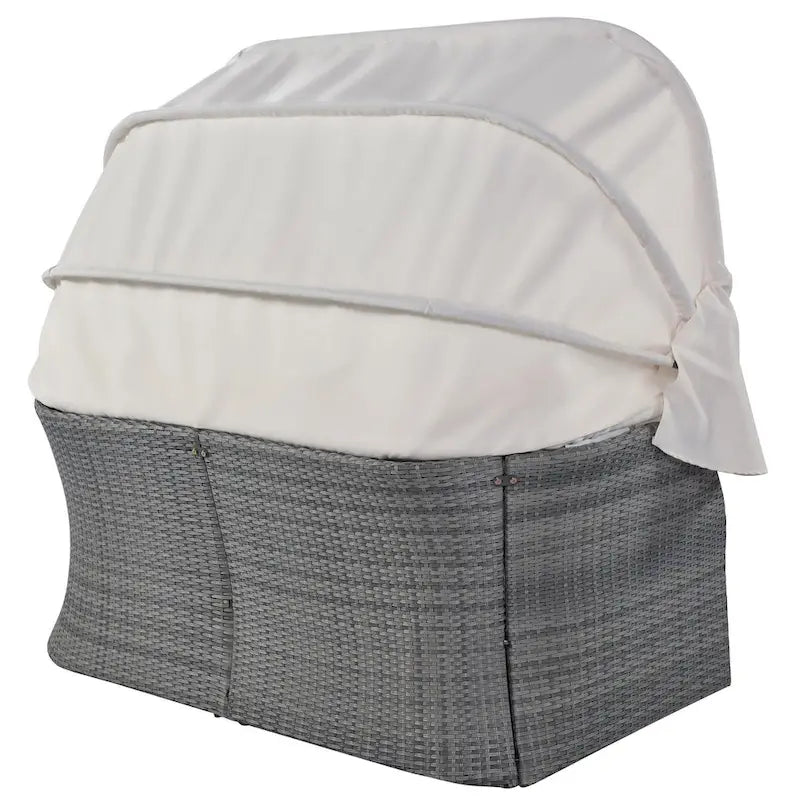 Graues Outdoor-Daybed aus Rattan mit Kissen und ausziehbarem Sonnendach