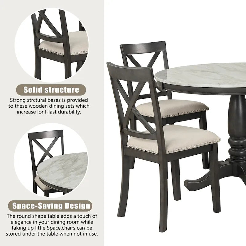Eetkamertafel met stoelen, set van 5 stuks voor 4 personen
