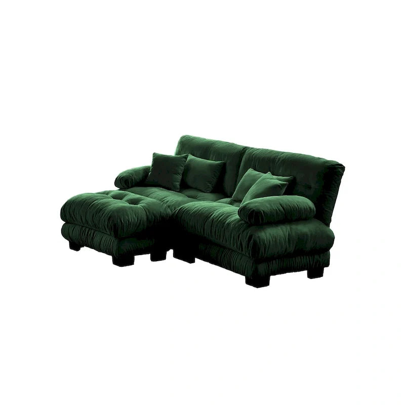Ecksofa in L-Form, Chenille-Zweisitzer mit Lendenkissen