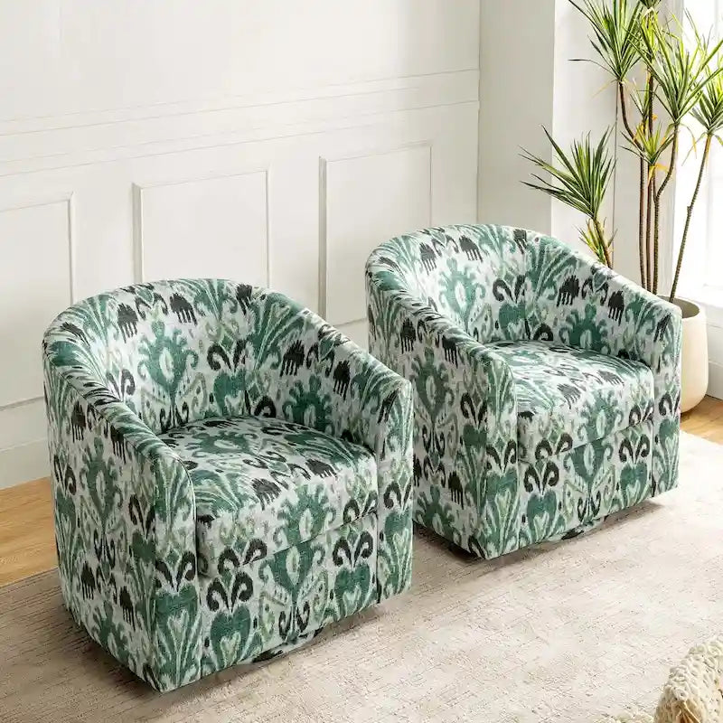 Cuenca Modern Upholstered Barrel Chair with Swivel Base Set of 2
