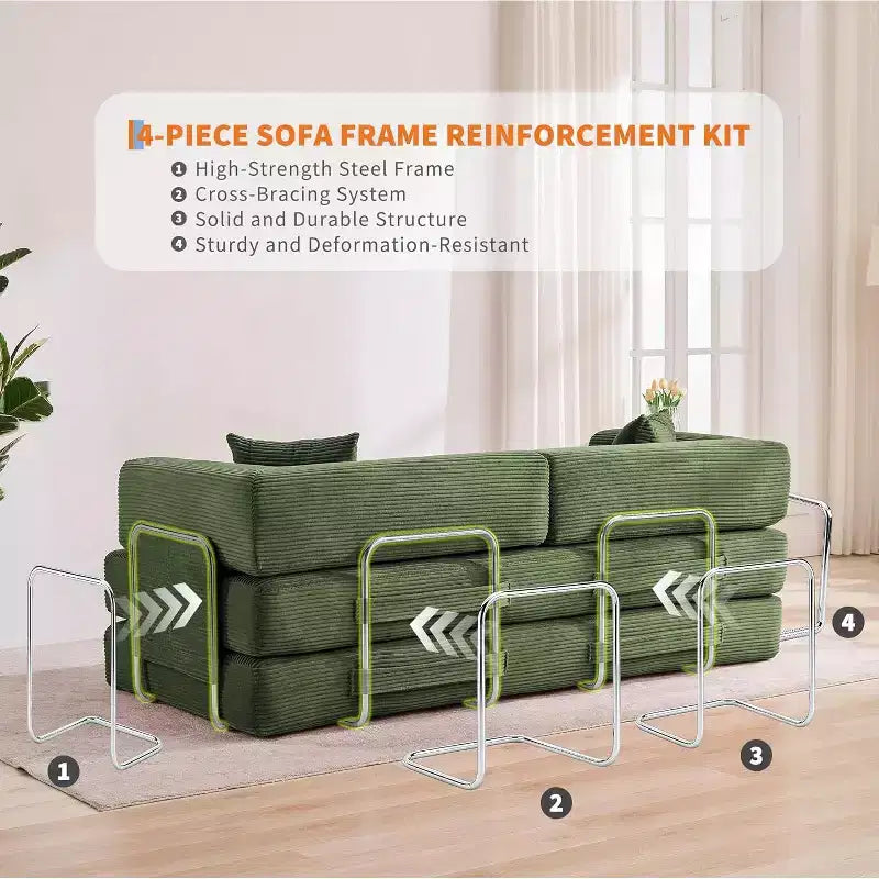 Canapé-lit convertible 5 en 1, banquette modulaire en velours côtelé de 78.8 avec cadre robuste, futon multifonction pour petits espaces, salon et chambre d’amis