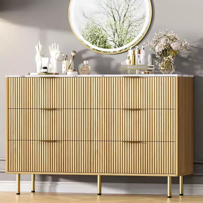 COZONY Kommode mit 6 Schubladen und Rillenoptik, moderner Holzschrank, breite Schubladenkommode für Schlafzimmer, Wohnzimmer und Eingangsbereich