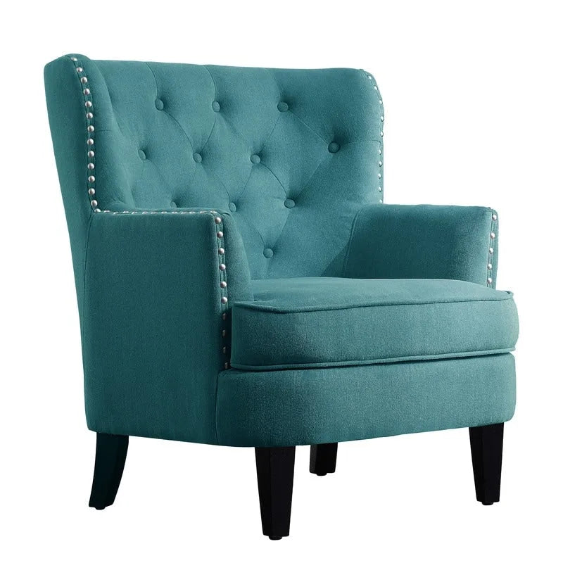 Poltrona decorativa Moser Bay Mignon in velluto/lino, larga 30, con schienale alto e bottoni