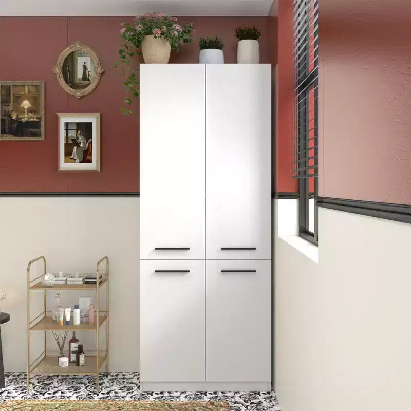 Mobiletto moderno bianco Famapy per il bagno con cesto portabiancheria al livello inferiore