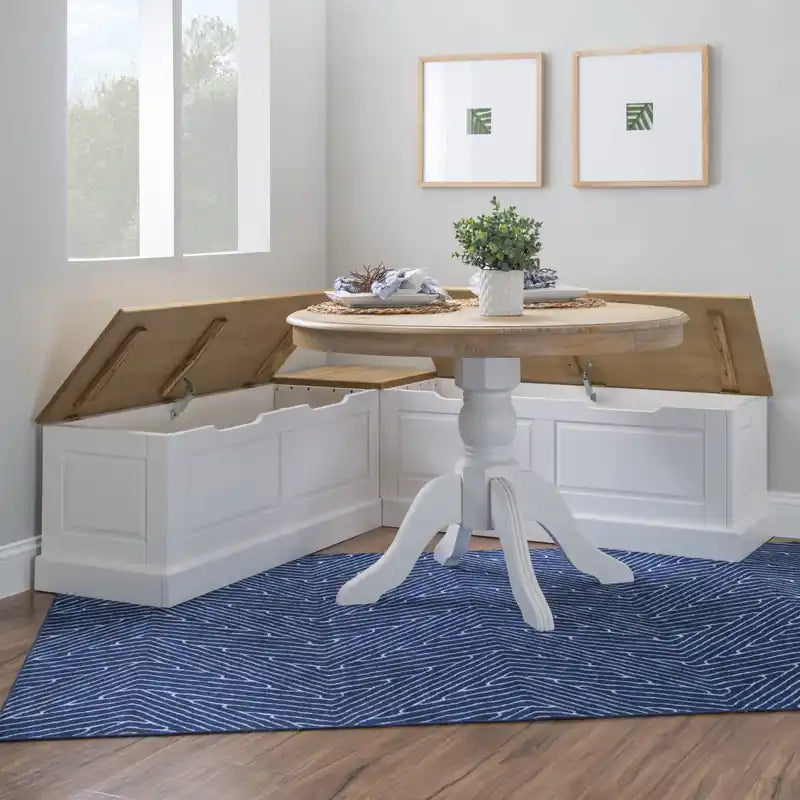 Banc d’angle de salle à manger sans dossier - naturel et blanc