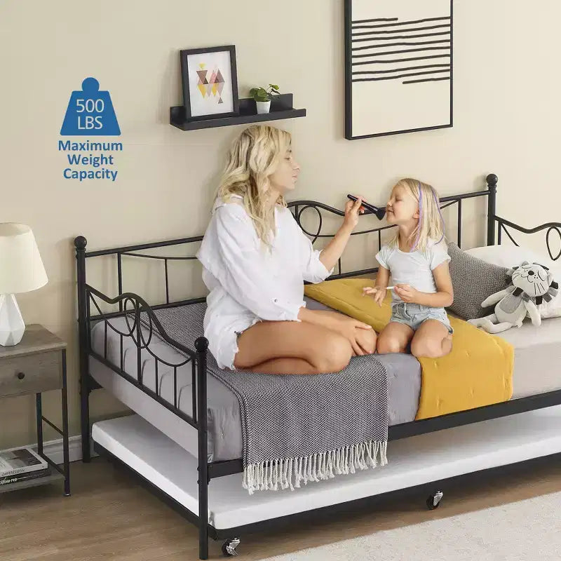 Lit de jour une place avec lit gigogne une place, lit de jour en métal avec lit gigogne, cadre de lit de jour avec lit gigogne, canapé-lit à lattes en acier pour enfants, adolescents et adultes