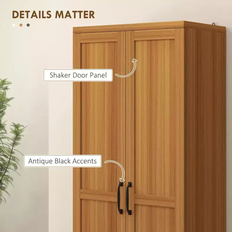 Garde-manger de cuisine à 2 portes de 63, armoire de rangement autonome avec 5 niveaux d’étagères et 2 étagères réglables pour la salle à manger