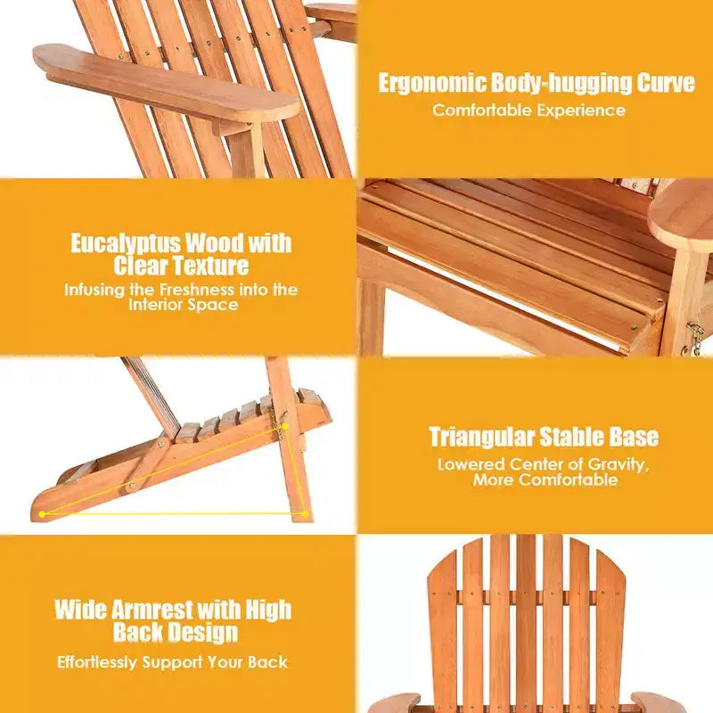 Costway, lot de 4 fauteuils Adirondack pliants en bois d’eucalyptus naturel pour l’extérieur