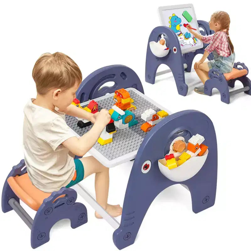 4-in-1-Aktivitätstisch-Set für Kinder, Bausteintisch mit magnetischem Whiteboard, 66 große Bausteine und 2 Aufbewahrungsboxen