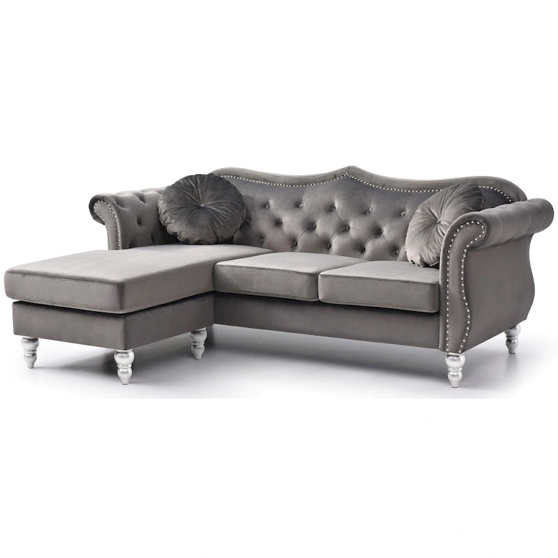 Hollywood-fluwelen bank met omkeerbare chaise longue