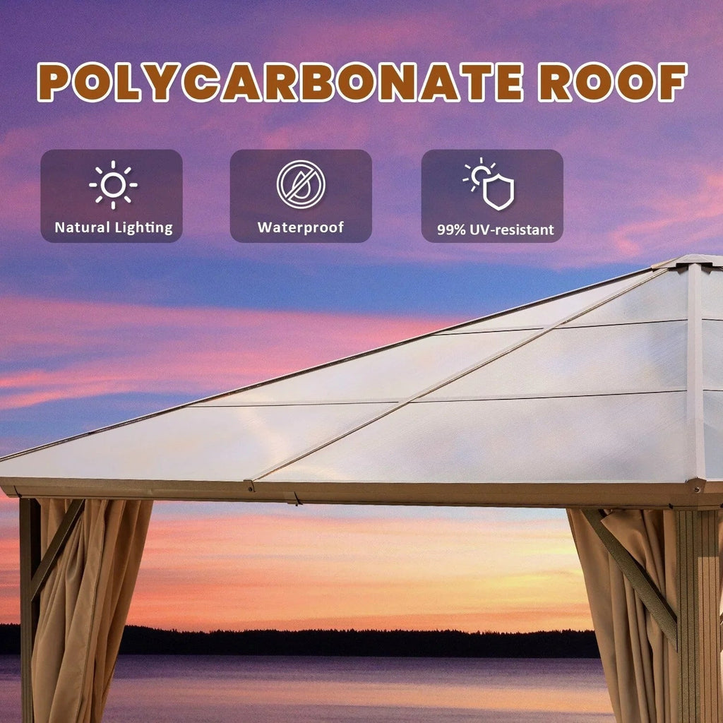 EROMMY hardtop-paviljoen, pergola voor buiten met dubbel dak, netten en gordijnen, extra stevig zonnescherm voor terras, achtertuin en zwembadfeest