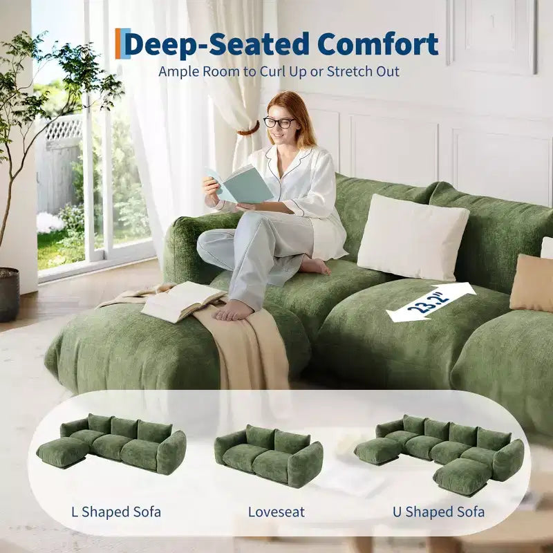 Modulares Zweisitzer-Sofa aus Chenille, Cloud-Couch mit hoch belastbarem Schaumstoff, platzsparendes Sofa ohne Gestell für Wohnung und Büro