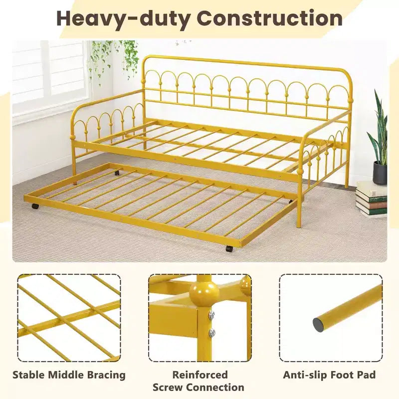 Daybed Costway in metallo singolo con letto estraibile, salvaspazio, trasformabile in divano, ruote con blocco, oro