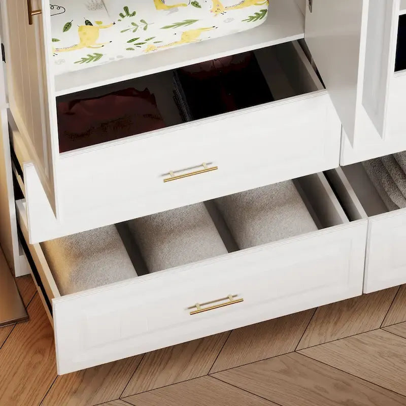 Kleiderschrank mit Kleiderstange und 4 Schubladen, viel Stauraum