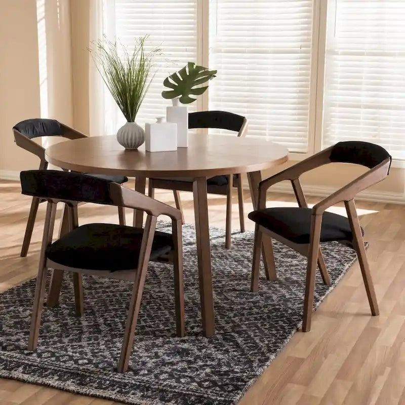 5-teiliges Esszimmer-Set mit grauem Stoffbezug im Mid-Century-Stil von Baxton Studio