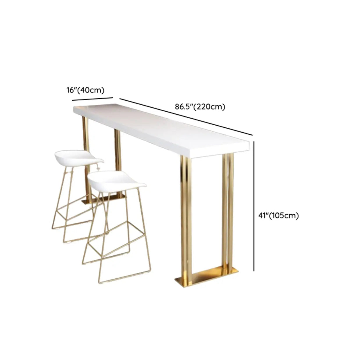 Luxe rechthoekige houten bartafel met gouden sledevoet om aan te dineren