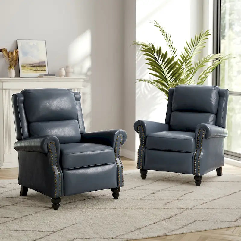 Ensemble de 2 fauteuils inclinables à dossier basculant avec assise rembourrée et clous décoratifs