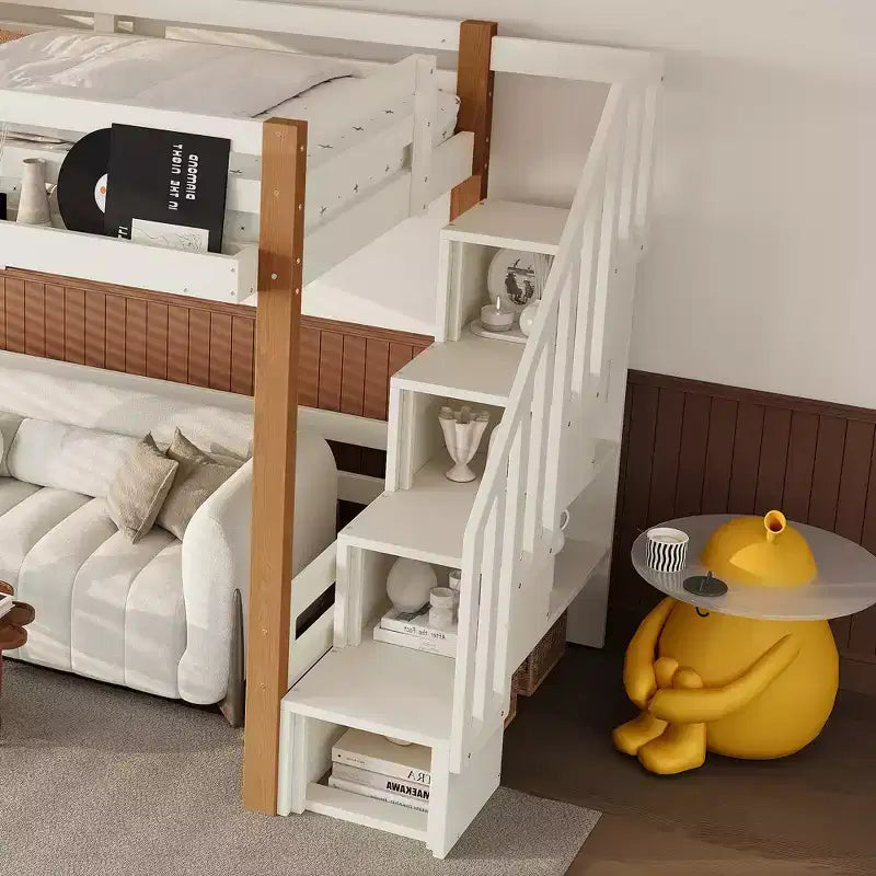 Modernes Hochbett im Loft-Stil mit Kleiderhaken, Ablagefächern und Platz unter dem Bett