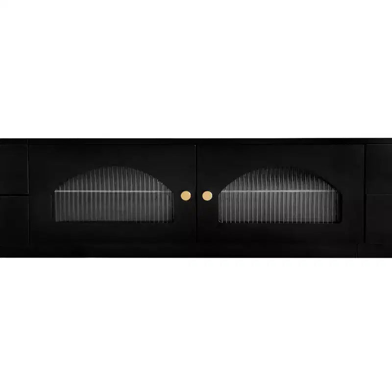 Tv-meubel voor een tv van 95 inch, extra lange mediaconsole met 2 deuren en 4 laden, grote tv-opbergkast en entertainmentcentrum met geribbelde glazen deuren