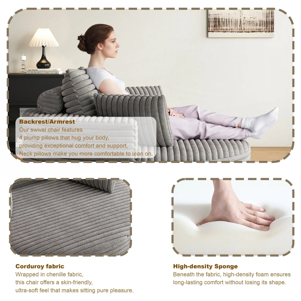 Einzelsessel mit Cord-Chenille-Bezug und Schaumstoffpolsterung, drehbar