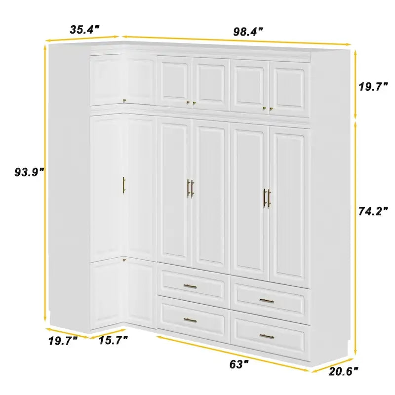 93.9H/74.2H Kleiderschrank, Garderobenschrank mit Kleiderstange, Schubladen und Stauraum