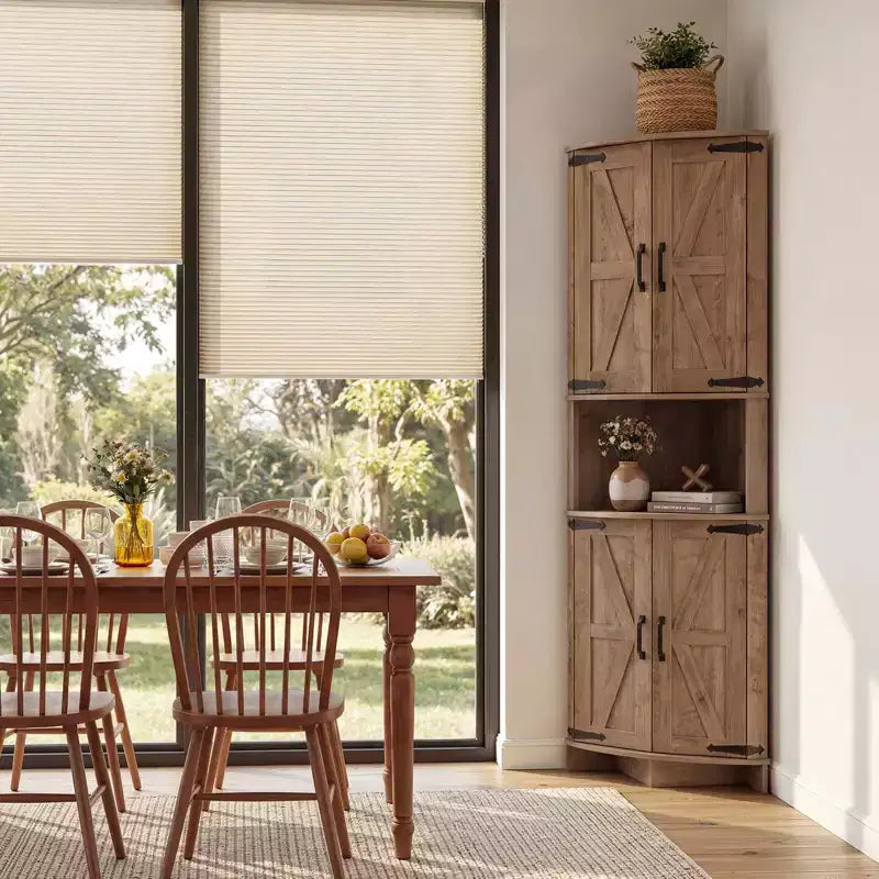 COZONY 65 Bauernhaus-Eckschrank mit Türen und verstellbaren Einlegeböden, hoher Eckschrank für Küche und Wohnzimmer