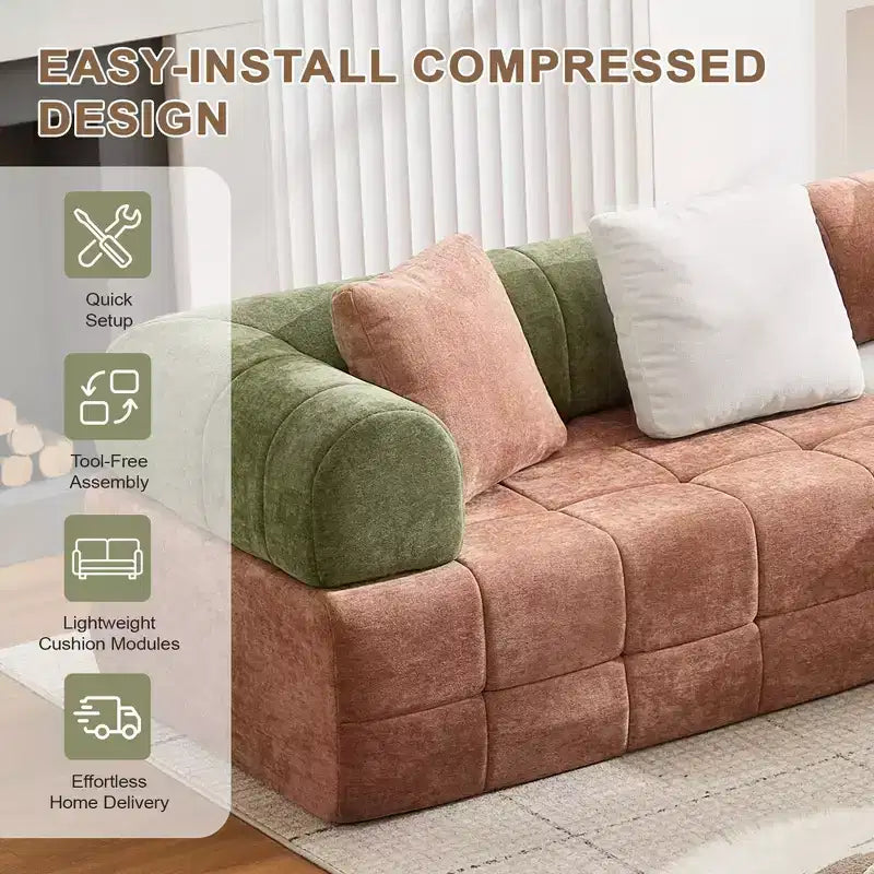110.23 in. W modulares 4-Sitzer-Chenillesofa im Colorblock-Design mit geschwungenen Armlehnen