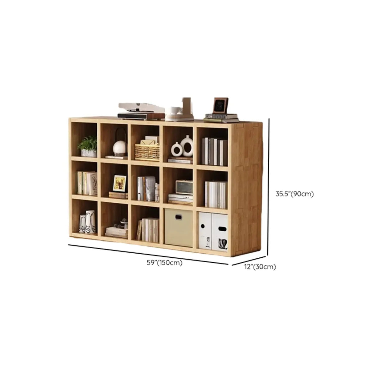 Moderne horizontale houten boekenkast met 8 vakken en naturel afwerking