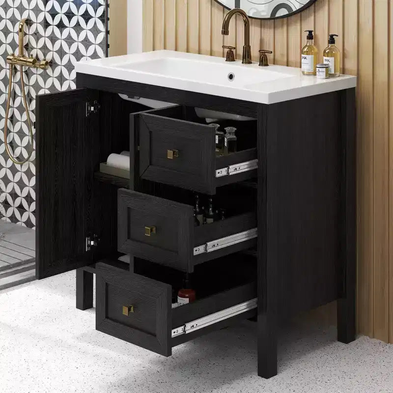 Mobile bagno da 36 pollici con lavabo in ceramica, mobile contenitore con 2 ante e 3 cassetti, 2 ante