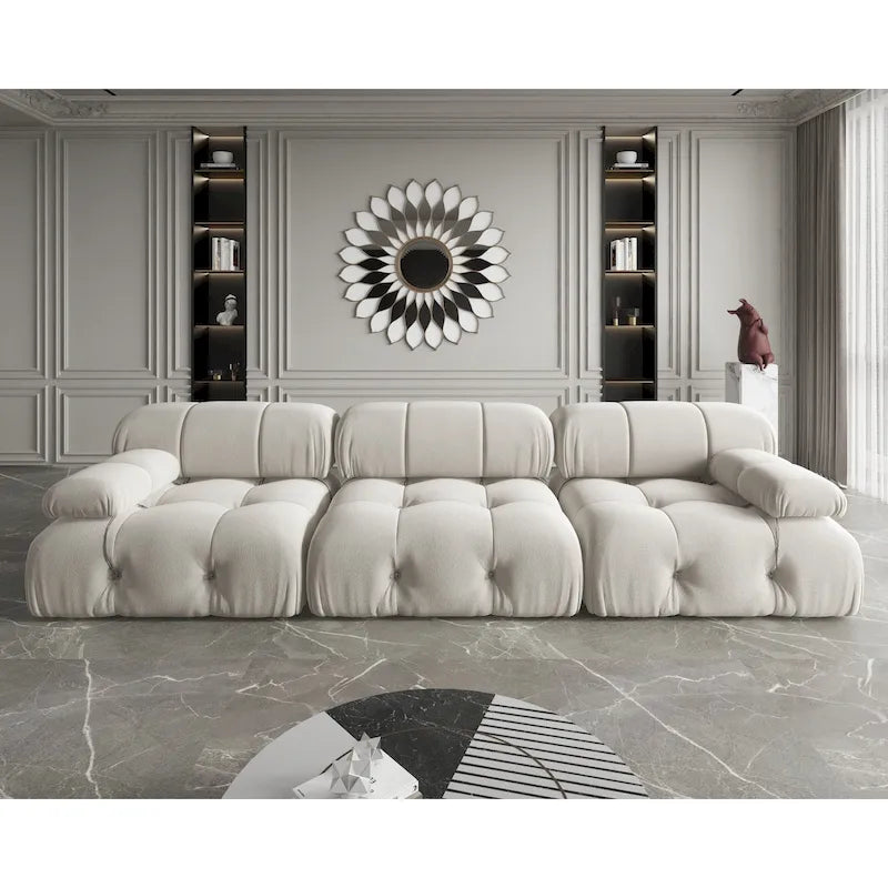 Modulares Samtsofa mit 3 Sitzplätzen, beidseitig montierbar