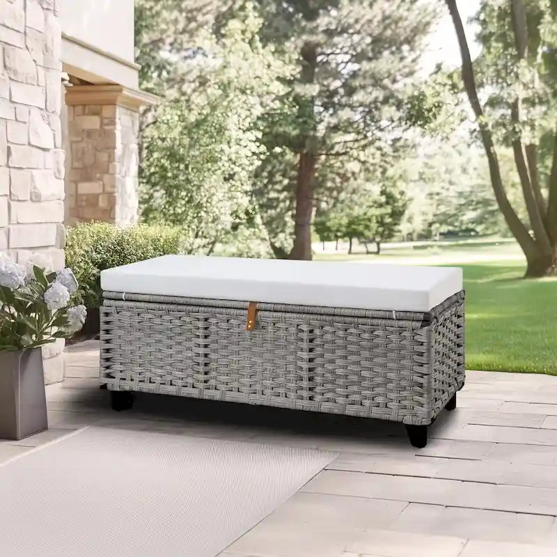 Aufbewahrungsbank aus Korbgeflecht mit Kissen für Schlafzimmer, Wohnzimmer oder Veranda - 18.5 H X 43.3 W X 18.5 D